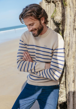 Pull marin beige et bleu Homme