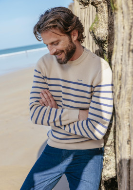 Pull marin beige et bleu Homme Pull marin beige et bleu Homme
