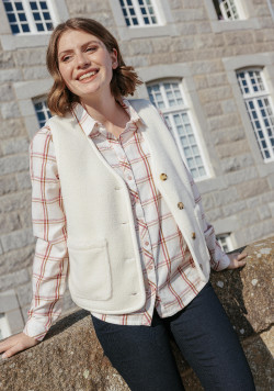 Gilet sherpa sans manches blanc cassé Femme