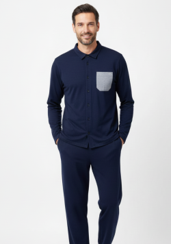 Pyjama manches longues et pantalon bleu homme