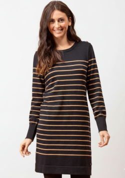 Robe pull Femme rayé noir/camel