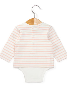 Body manches longues 100% coton Bébé rayé rose Body manches longues 100% coton Bébé rayé rose