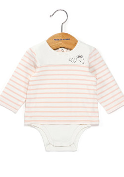 Body manches longues 100% coton Bébé rayé rose