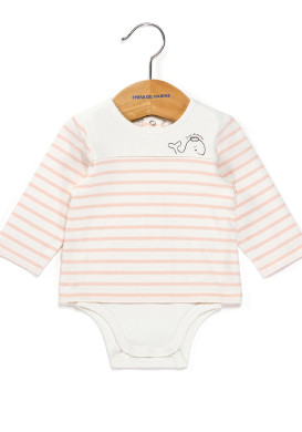 Body manches longues 100% coton Bébé rayé rose Body manches longues 100% coton Bébé rayé rose