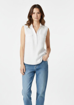 Chemise blanche sans manches en lin Femme