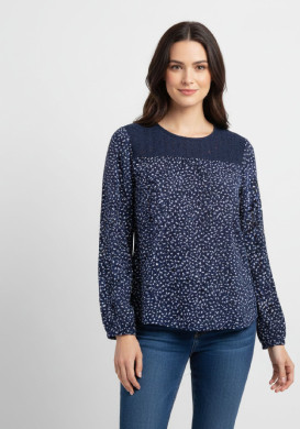 Blouse Femme bleu marine manches longues col rond Blouse Femme bleu marine manches longues col rond