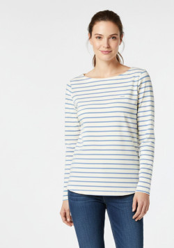 Marinière éco-conçue manches longues grège/bleu Femme