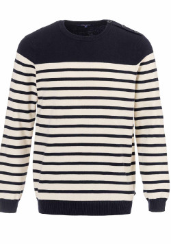 Pull marin rayé écru/marine homme