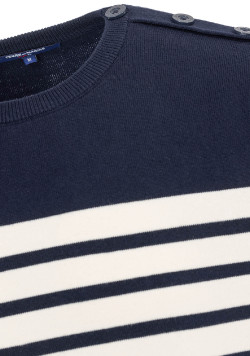 Pull marin rayé écru/marine homme