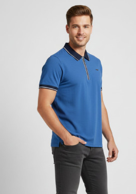Polo bleu col zip Homme Polo bleu col zip Homme