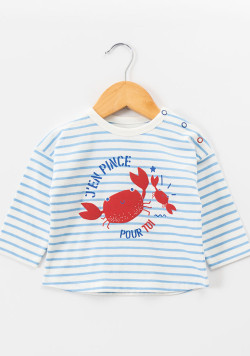 Marinière fantaisie bleu bébé 100% coton