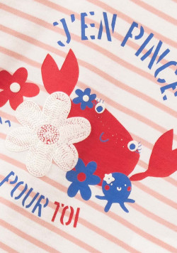 Marinière fantaisie 100% coton rayée rose bébé