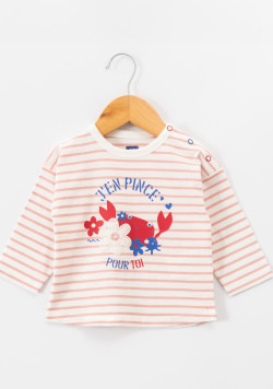 Marinière fantaisie 100% coton rayée rose bébé