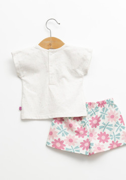 Ensemble tee-shirt et short 100% coton à motif bébé fille