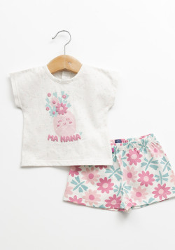 Ensemble tee-shirt et short 100% coton à motif bébé fille