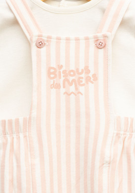 Ensemble t-shirt et salopette 100% coton rayé rose bébé fille Ensemble t-shirt et salopette 100% coton rayé rose bébé fille