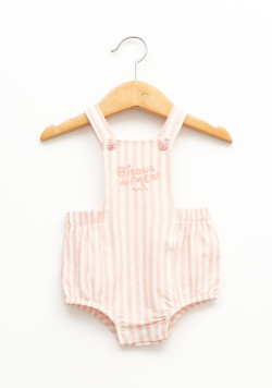 Ensemble t-shirt et salopette 100% coton rayé rose bébé fille