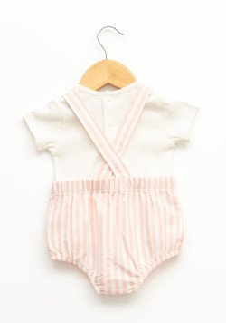 Ensemble t-shirt et salopette 100% coton rayé rose bébé fille