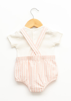 Ensemble t-shirt et salopette 100% coton rayé rose bébé fille Ensemble t-shirt et salopette 100% coton rayé rose bébé fille