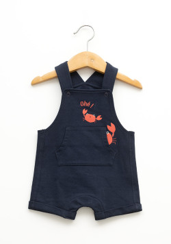 Ensemble salopette courte et tee-shirt rayé bleu bébé