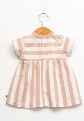 Ensemble robe et bandeau rayé rose bébé fille Ensemble robe et bandeau rayé rose bébé fille