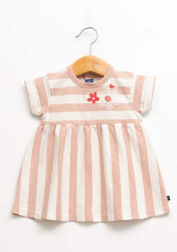 Ensemble robe et bandeau rayé rose bébé fille