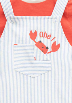 Ensemble salopette rayée et tee-shirt rouge bébé garçon