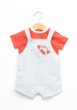 Ensemble salopette rayée et tee-shirt rouge bébé garçon