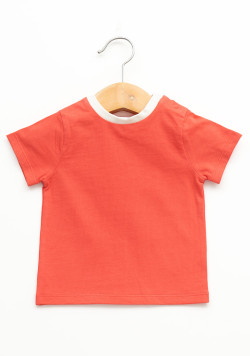 Ensemble salopette rayée et tee-shirt rouge bébé garçon