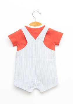 Ensemble salopette rayée et tee-shirt rouge bébé garçon