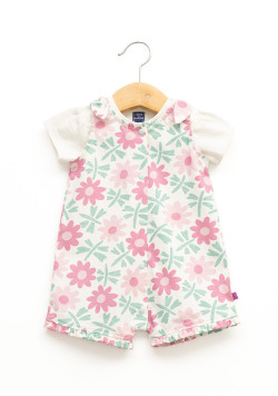 Ensemble salopette imprimée et tee-shirt 100% coton bébé fille