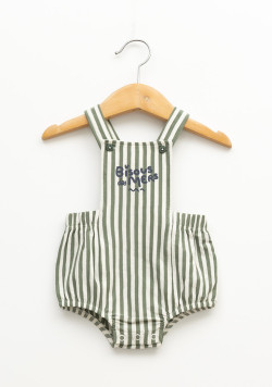 Ensemble t-shirt et salopette 100% coton rayé vert bébé garçon