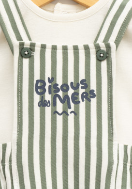 Ensemble t-shirt et salopette 100% coton rayé vert bébé garçon Ensemble t-shirt et salopette 100% coton rayé vert bébé garçon