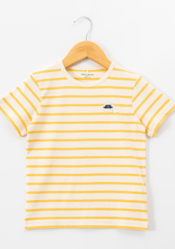 Marinière manches courtes 100% coton rayé jaune garçon