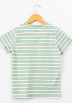 Marinière manches courtes 100% coton rayé vert garçon