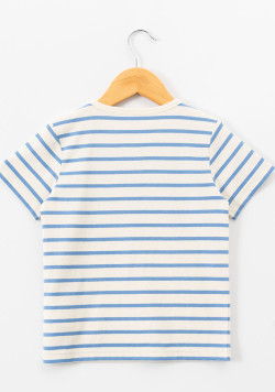 Marinière manches courtes 100% coton rayé bleu garçon