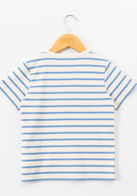 Marinière manches courtes 100% coton rayé bleu garçon Marinière manches courtes 100% coton rayé bleu garçon
