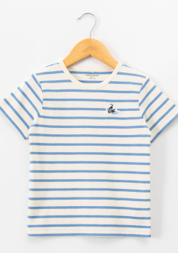 Marinière manches courtes 100% coton rayé bleu garçon