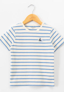 Marinière manches courtes 100% coton rayé bleu garçon Marinière manches courtes 100% coton rayé bleu garçon