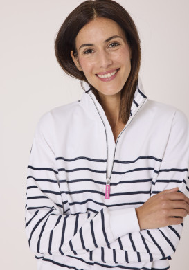 Sweat col zippé à rayure femme Sweat col zippé à rayure femme