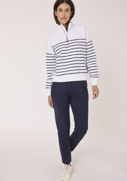 Sweat col zippé à rayure femme
