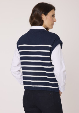 Gilet sans manche bleu marine rayée femme Gilet sans manche bleu marine rayée femme