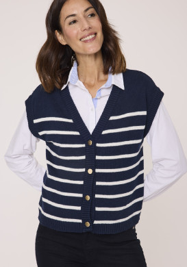 Gilet sans manche bleu marine rayée femme Gilet sans manche bleu marine rayée femme