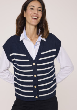 Gilet sans manche bleu marine rayée femme