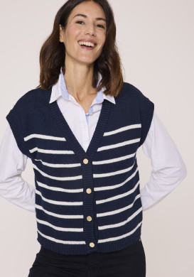 Gilet sans manche bleu marine rayée femme Gilet sans manche bleu marine rayée femme