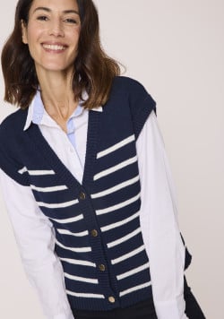 Gilet sans manche bleu marine rayée femme