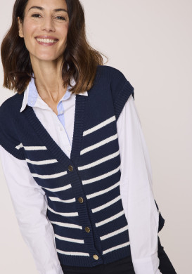 Gilet sans manche bleu marine rayée femme Gilet sans manche bleu marine rayée femme