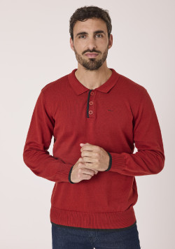 Pull col polo rouge homme
