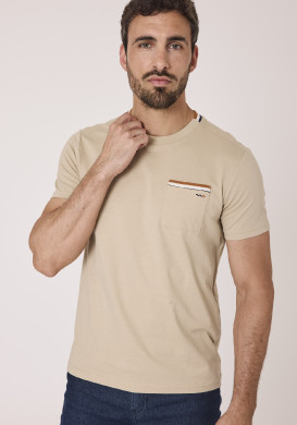Tee-shirt 100% coton avec poche beige homme