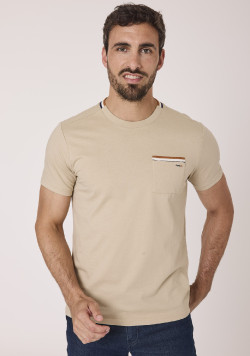Tee-shirt 100% coton avec poche beige homme